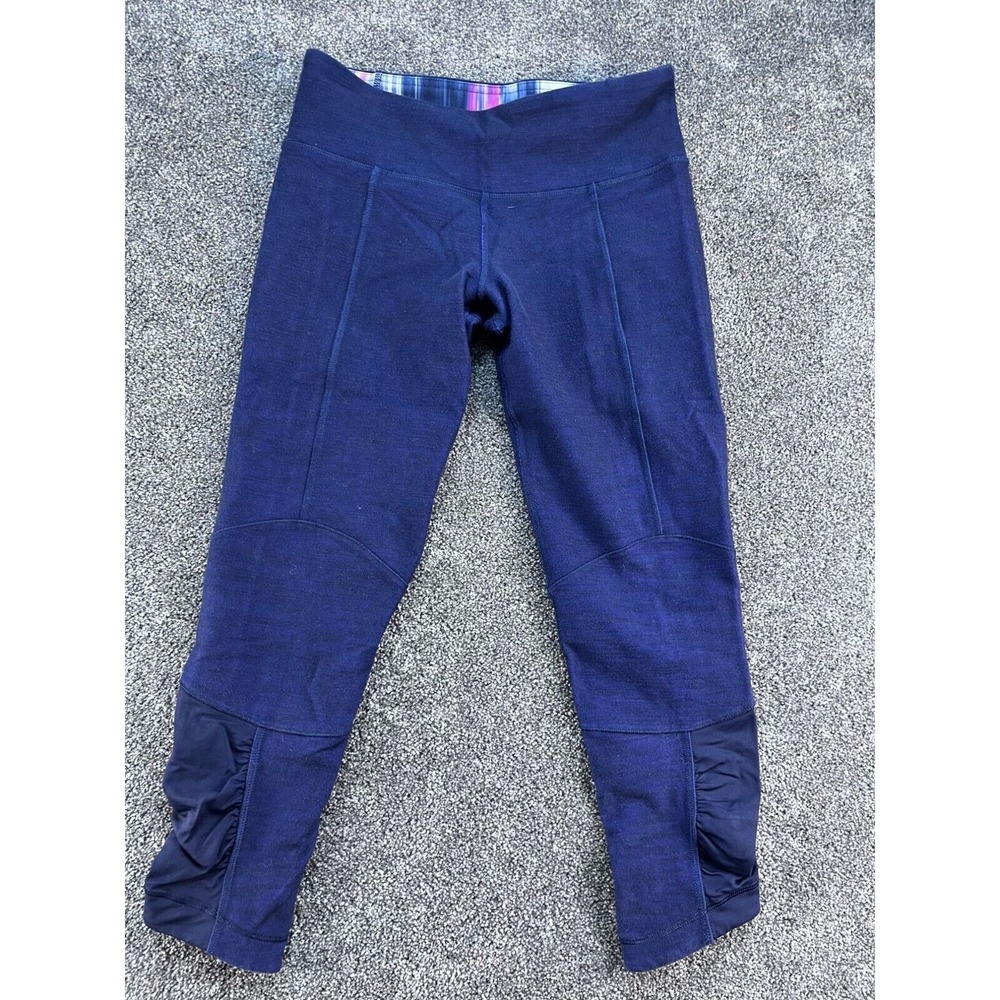 Lululemon Navy Blue Womens Leggings With Ruched Detail & High Waist Size 6